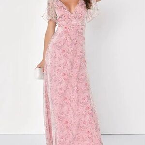 Lulu's Pink Floral Maxi Dress